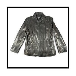 Fourteen Zero Vintage Leather Jacket Black Full‎ Zip Fitted Mobwife Y2K Womens L